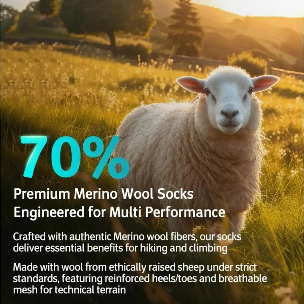 Unisex Merino 70% Wool Mid-Crew Anti-Blister Hiking Socks 5.5 -10 Multi Colors